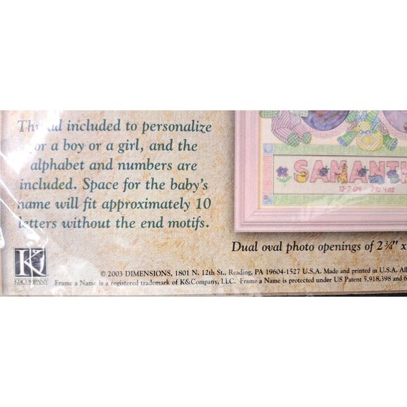Vintage Dimensions Frame Name Baby Gift Birth Cross Stitch Kit Boy Girl 6948 New - Picture 2 of 4